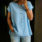 Women's Solid Color Linen Blend Short Sleeve  T-shirt