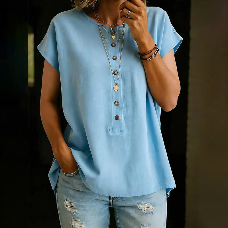 Women's Solid Color Linen Blend Short Sleeve  T-shirt