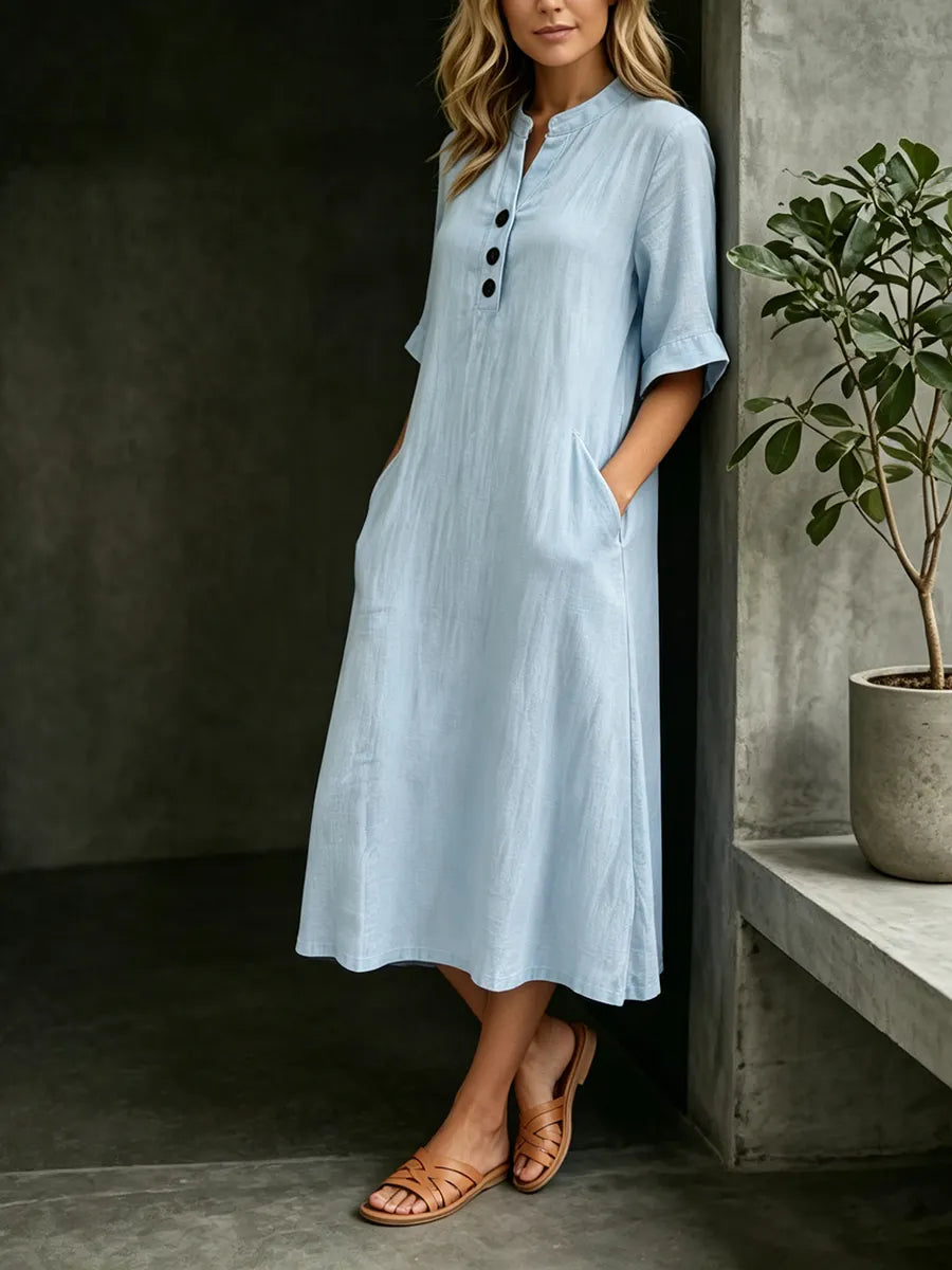 Minimalist & Cozy Solid-color Semi-mock Neck Dress