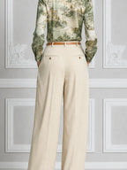 Sage Scenic Satin Blouse & Ivory Pleated Wide Leg Pants Set