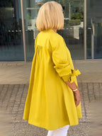 Solid Color Long Cotton Shirt Jackets Women Swing Shap Flattering