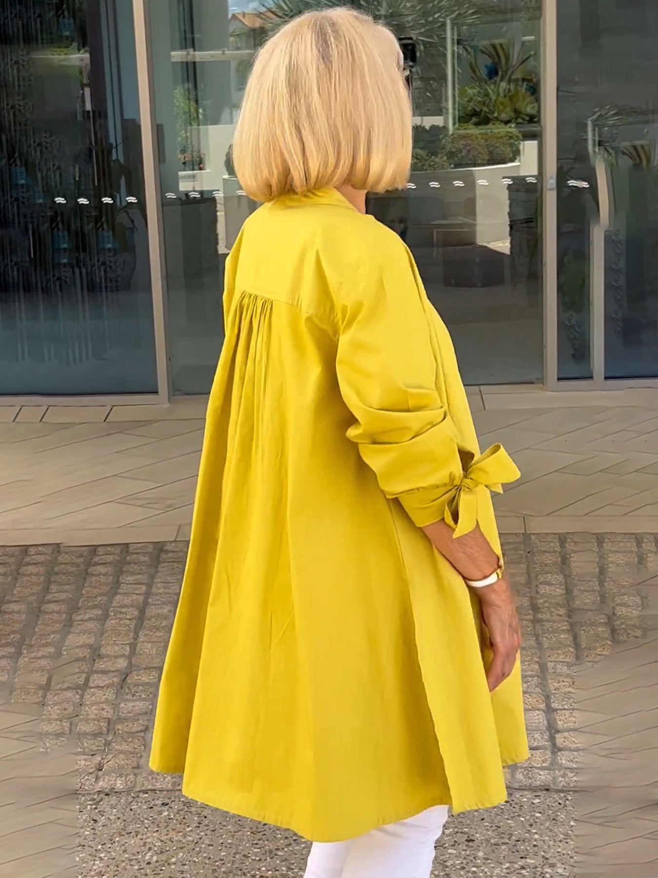 Solid Color Long Cotton Shirt Jackets Women Swing Shap Flattering