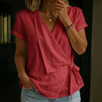 Women's Solid Color Short Sleeve Linen Blend Shirt
