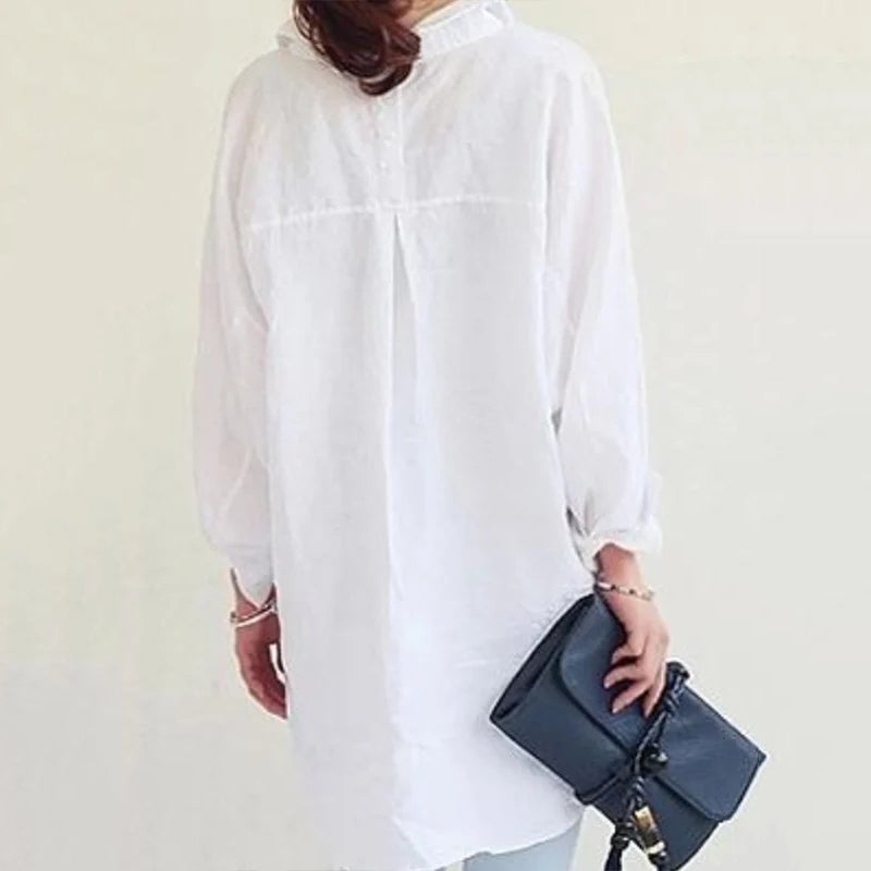 Vintage Women's Cotton Linen Pocket Casual Shirt Skirt