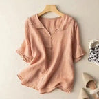 Women's Casual Lapel Linen Solid Shirt