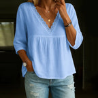 Women's Vintage Lace Cotton And Linen V-neck T-shirt