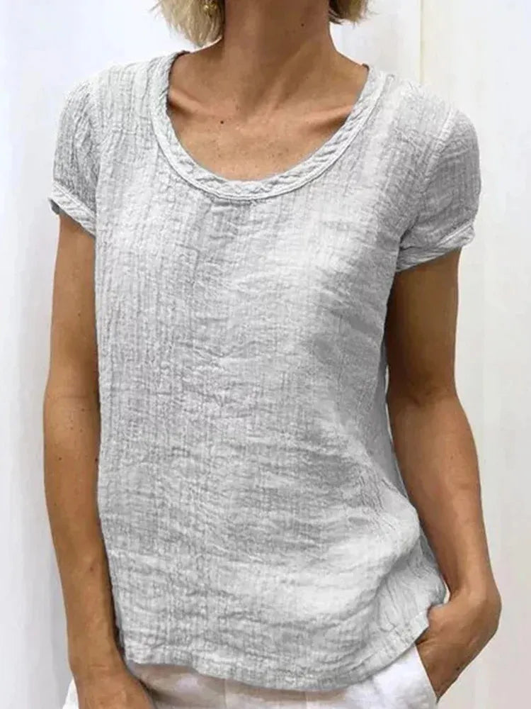 Women's Casual Linen Solid-colored Print T-shirt