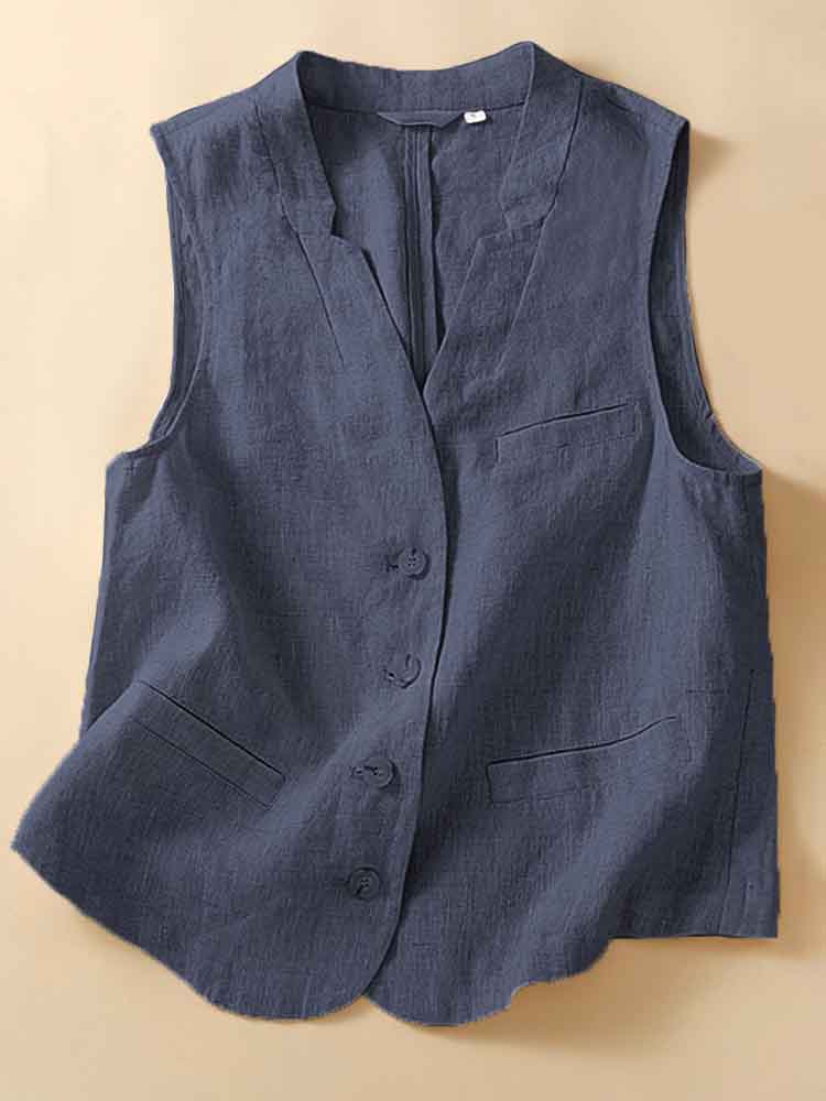 Women's Vintage Simple Linen Blend Classic Vest