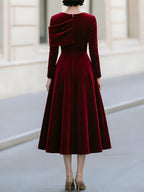 Velvet Draped Off-Shoulder A-Line Midi Dress