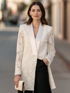 Satin Shawl Collar Floral Lace Blazer