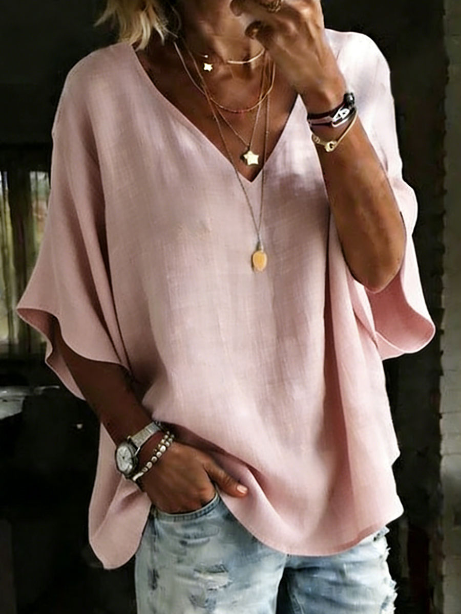 Women's 100% Cotton Classic Loose Fit V Neck Dolman Sleeve T-shirt