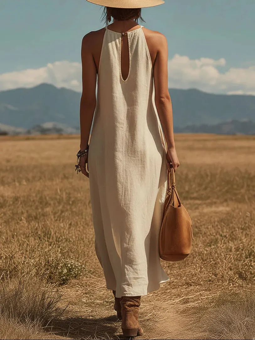 Western-Style Retro Sleeveless Maxi Dress with Contrast Binding