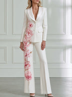 Watercolor Rose Print Tailored Blazer And Flared Trouser Two-Piece Set