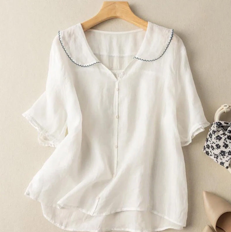 Women's Casual Lapel Linen Solid Shirt