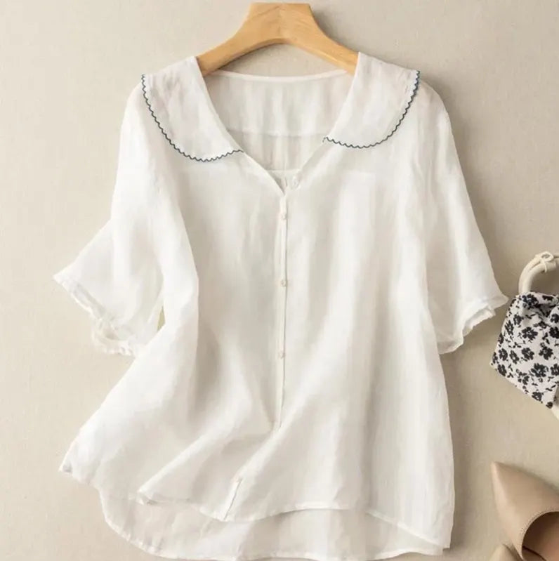 Women's Casual Lapel Linen Solid Shirt