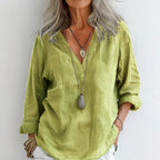 Retro Solid Color Long Sleeve Linen V-neck Shirt