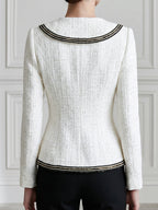 Contrast-Trim Peter Pan Collar Tweed Jacket