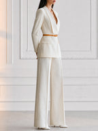 Belted Shawl Collar Blazer & Wide-Leg Flare Pants Suit Set