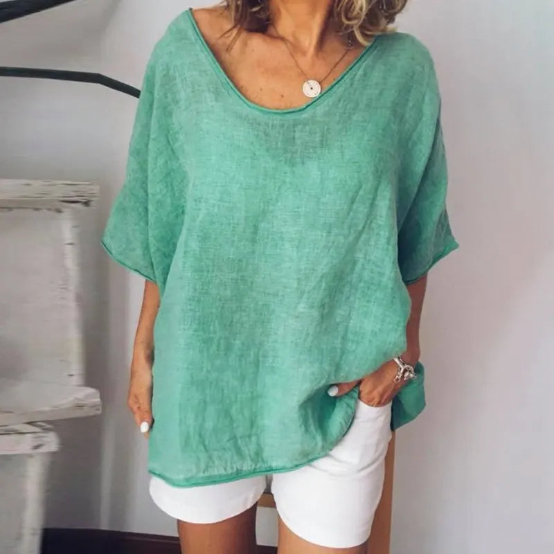 Solid Color Loose Short Sleeved Casual T-shirt