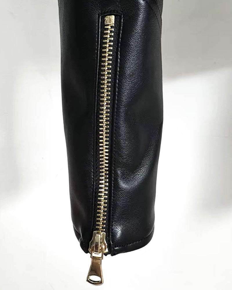 Long Sleeve Short Faux Leather Jacket Black