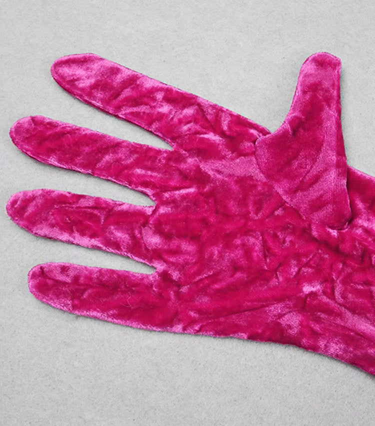 Long Sleeve Velvet Jumpsuit Hot Pink