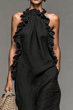 Women's Minimalist Linen-blend Sleeveless Maxi Dress With Ruffle Details