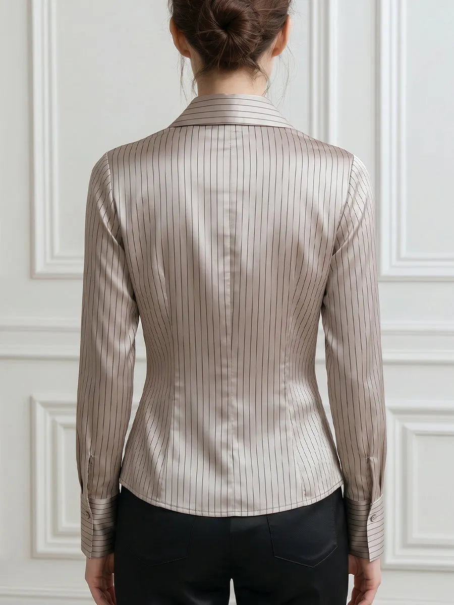 Floral Print Pinstripe Satin Fitted Shirt