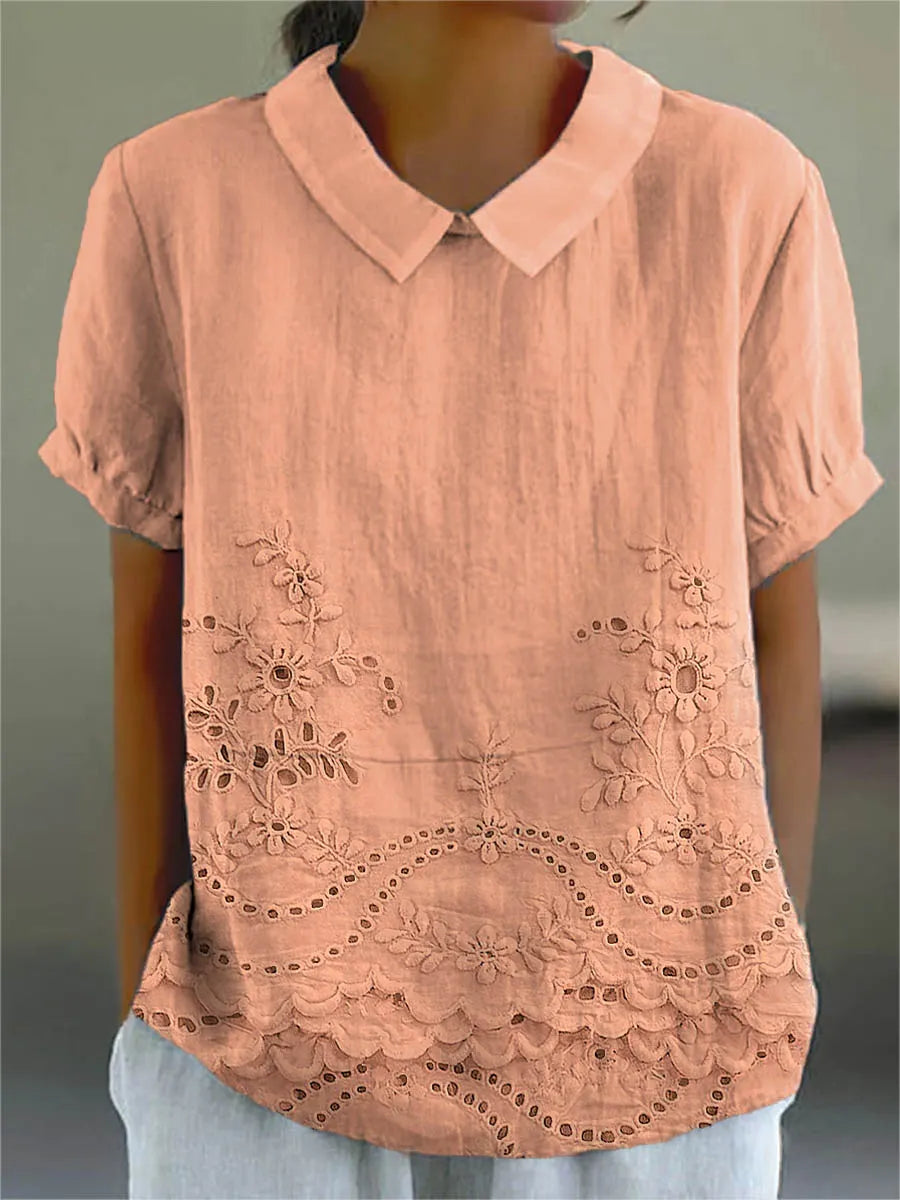 Women's Vintage Floral Art Print Casual Cotton And Linen Shirt