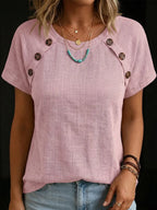 Women's Round Neck Button Splicing Cotton Linen Top