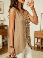 Women's Casual Sleeveless V-neck Ruffled Shirt