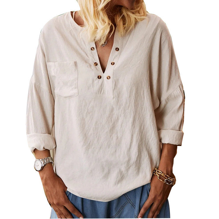 Vintage Women's Cotton Linen Pocket Casual Shirt Skirt
