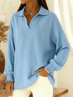 Casual Solid Color Lapel Collar Linen Tunic