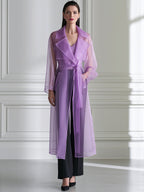 Sheer Organza Belted Trench Coat And Camisole Set