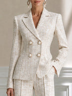 Elegant Tweed Double Breasted Pant Suit