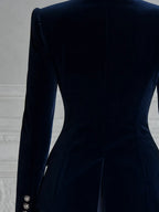 Navy Velvet Embroidered Peak Lapel Blazer
