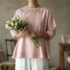 Women's Casual Floral Embroidered Linen Blend Blouse
