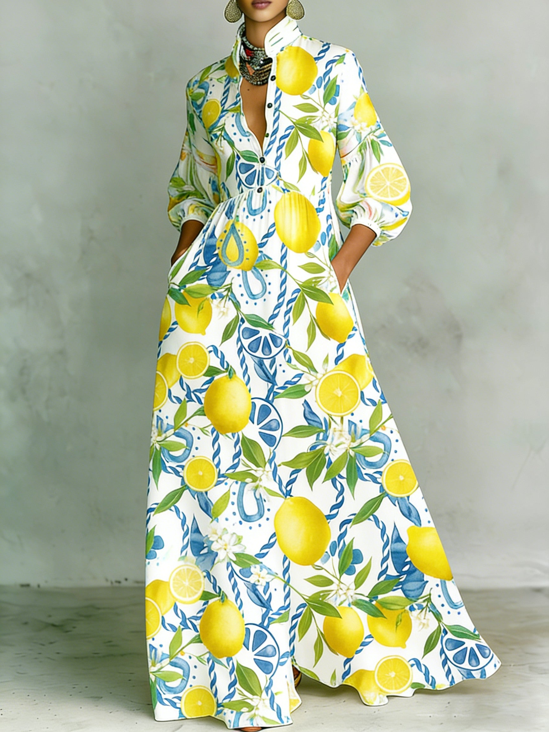 Women's Printed Elegant Romantic Vacation Medium Sleeve Maxi Dress