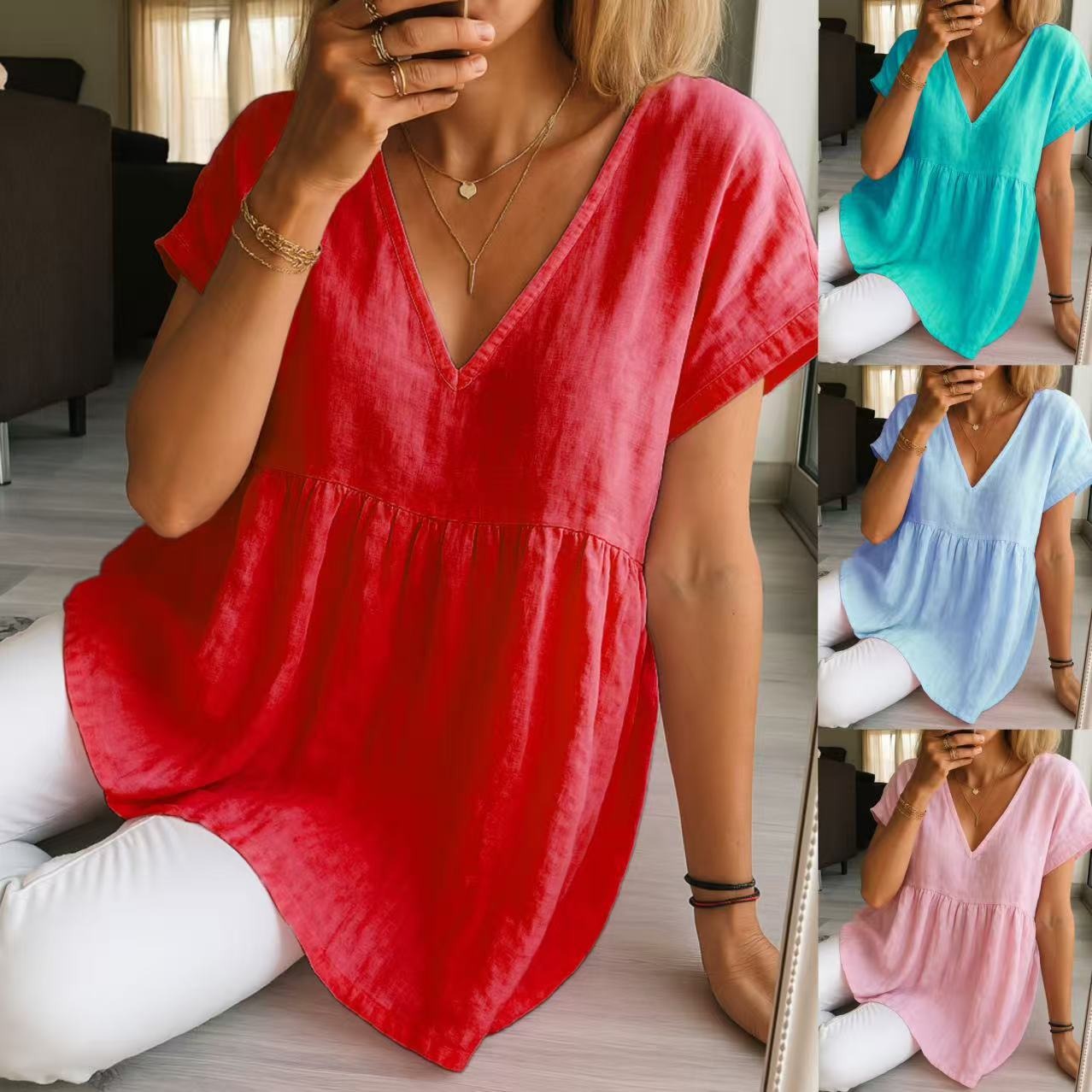 Women's Solid Color Linen T-shirt