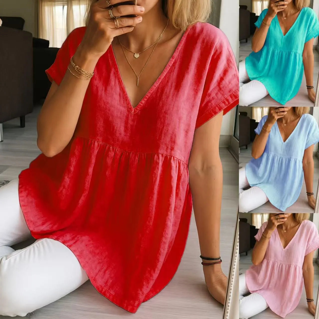 Women's Solid Color Linen T-shirt