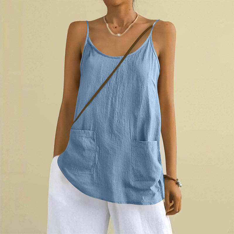 Women's Solid Color Sleeveless Linen Blend Pocket Camisole