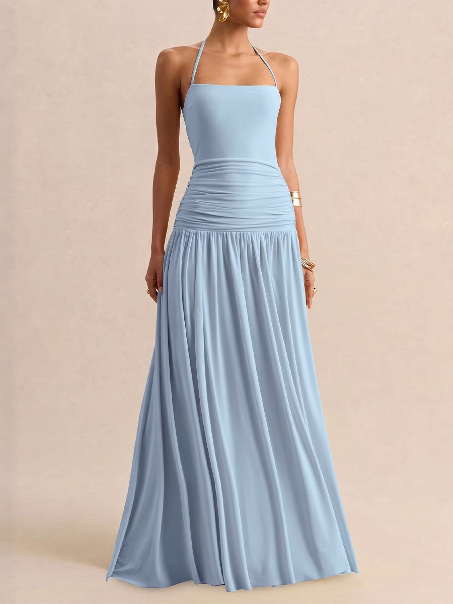 Women's Halter-neck Ruched Slip Dress