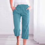 Women's Casual Summer Linen Pants High Waisted Loose Yoga Sweatpants Crop Pants with Pockets