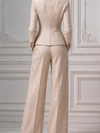 Champagne Beige Tailored Blazer & Wide Leg Trousers Set