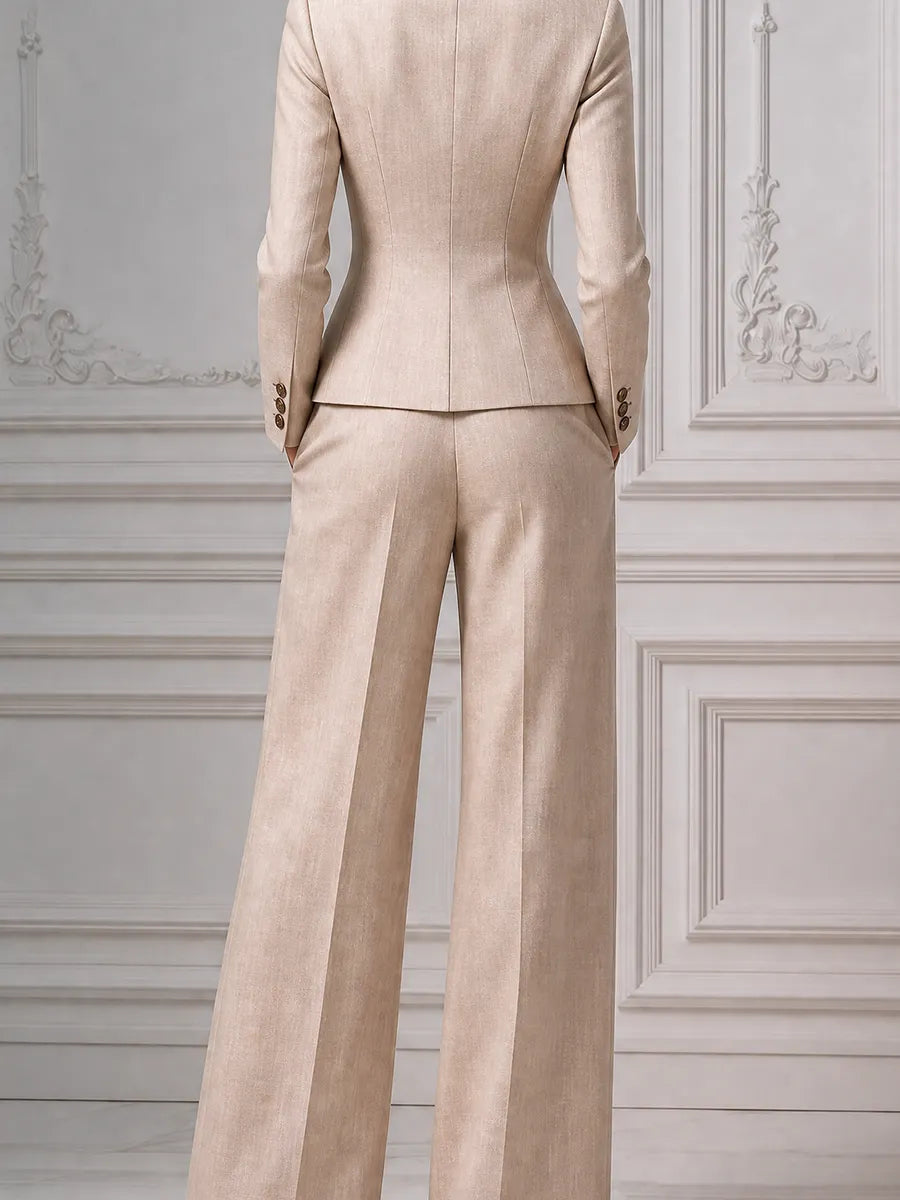 Champagne Beige Tailored Blazer & Wide Leg Trousers Set
