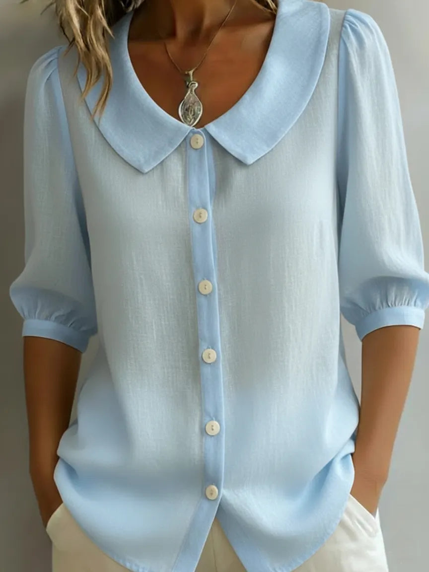 Retro Peter Pan Collar Button-up Cotton Shirt