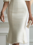 Tweed Off-Shoulder Mermaid Midi Dress