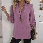 Women's Vintage Cotton Linen V-neck Long-sleeve Shirt
