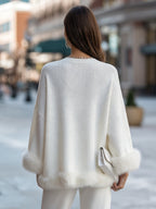 Elegant Faux Fur-Trimmed Knit Sweater
