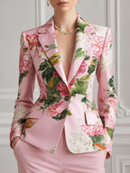 Pink Floral Satin Tailored Blazer