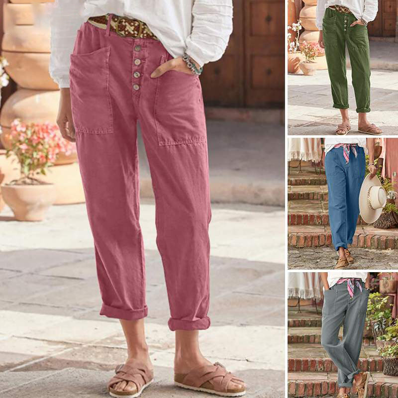 Casual Button-Down Utility-Chic Trousers with Pockets